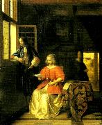 Pieter de Hooch interior med lasande ung dam oil
